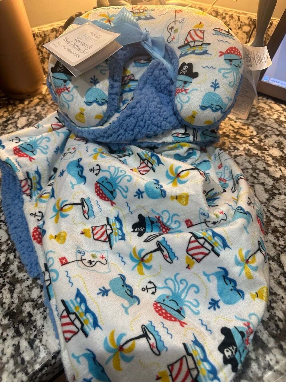 le bebe FAVORITE Pirate Octopus Baby Blanket & Neck Pillow Set